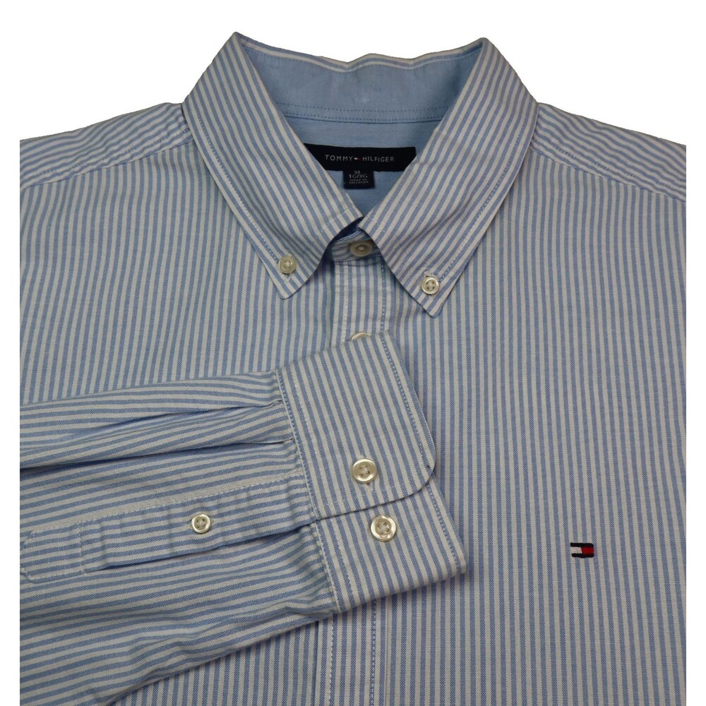 Vintage Tommy Hilfiger Oxford Button Down Shirt Men's XL Blue & White Striped